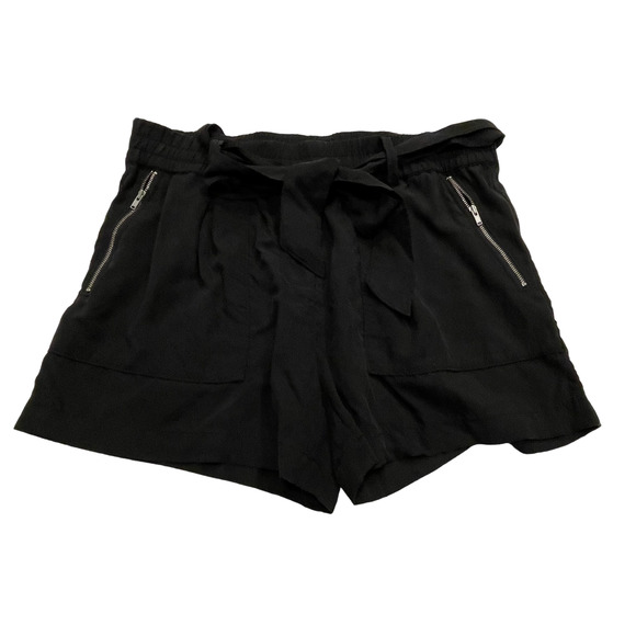 Sundance Pants - Sundance Melina Belted Paperbag Waist Short 8 Black Tencel Zipper-Pocket Pull On